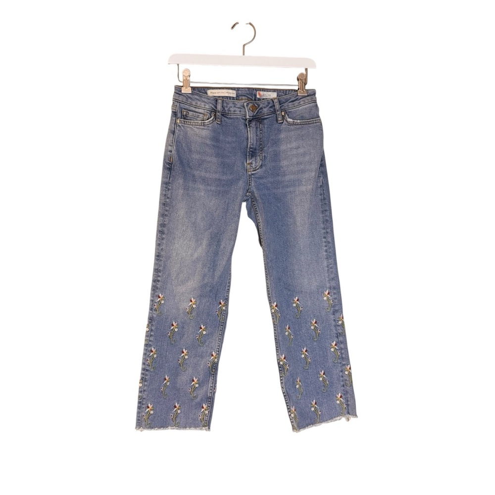 Pilcro & The Letterpress Embroidered Jeans 24 Raw Hem Straight Crop